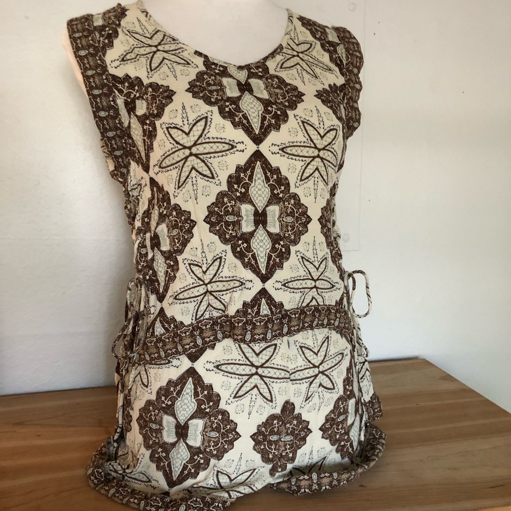 Free People Brown and Cream Patterned Top